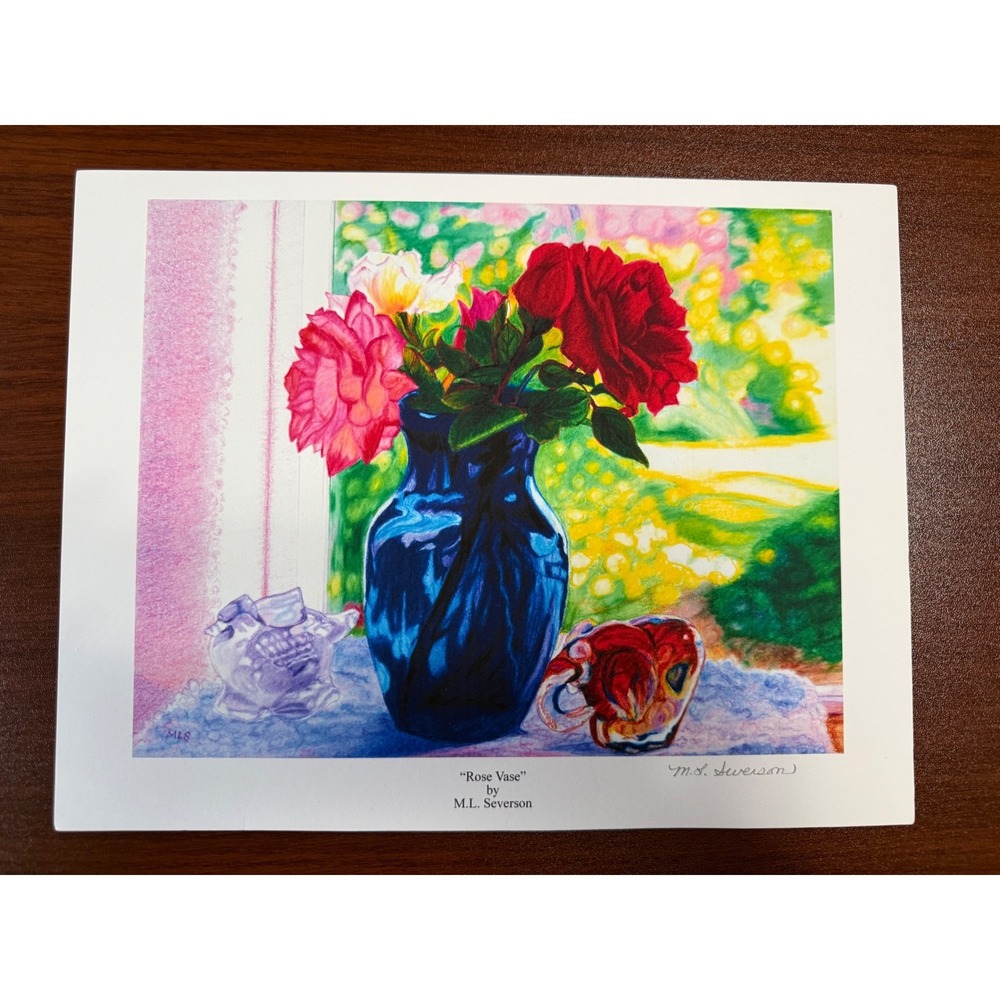 Mary L Severson Rose Vase Fine‎ Art Print Two Tone Rose Still Life Floral 8x10